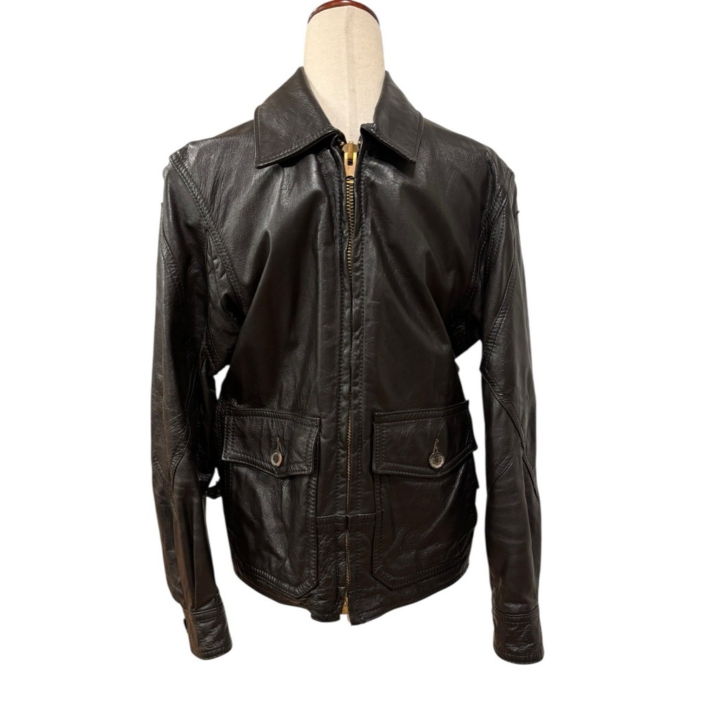 Vintage Banana Republic Buckle Sides Leather Motorcycle Jacket Arm Zippers Sz 38